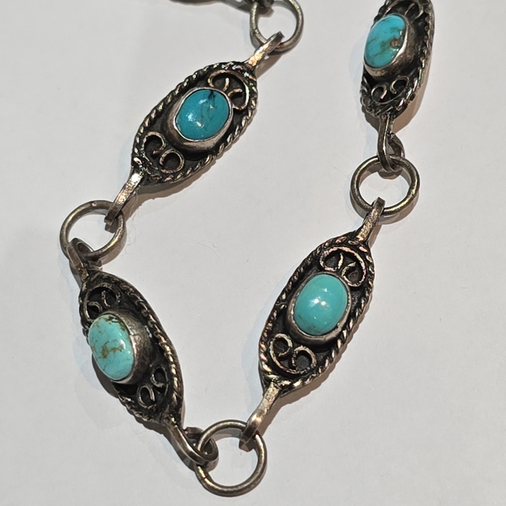 Vintage 925 Sterling Silver & Turquoise MEXICO GA02 Bracelet - Picture 2 of 8